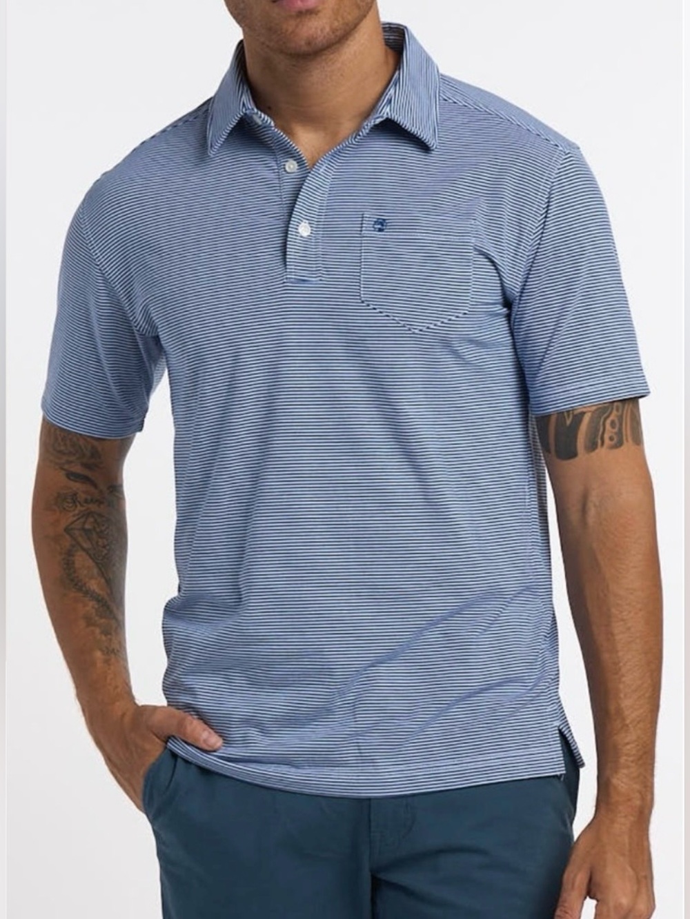 Duck Head Chapman Micro Stripe Performance 
Polo Shirt Men’s Sz XL Navy Blue